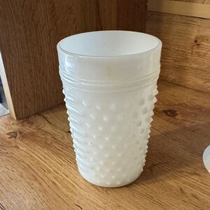 VINTAGE Anchor Hocking White Hobnail  Tumbler Drinking Glass 4 1/2” Tall 8oz